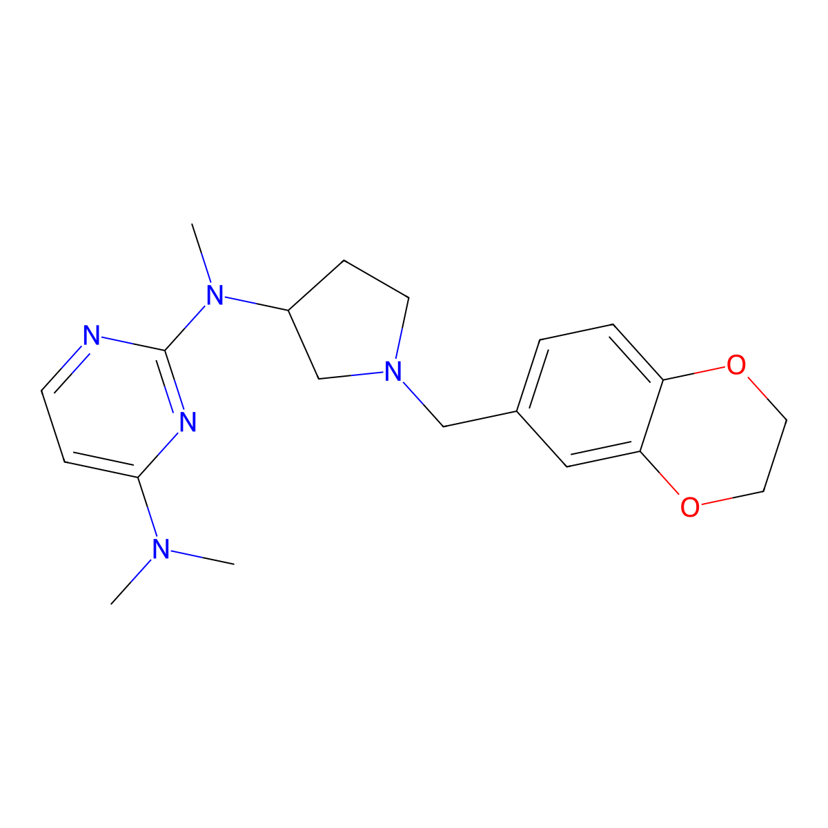 N2-{1-[(2,3-dihydro-1,4-benzodioxin-6-yl)methyl]pyrrolidin-3-yl}-N2,N4,N4-trimethylpyrimidine-2,4-diamine molecular structure, CAS 3054565-77-1