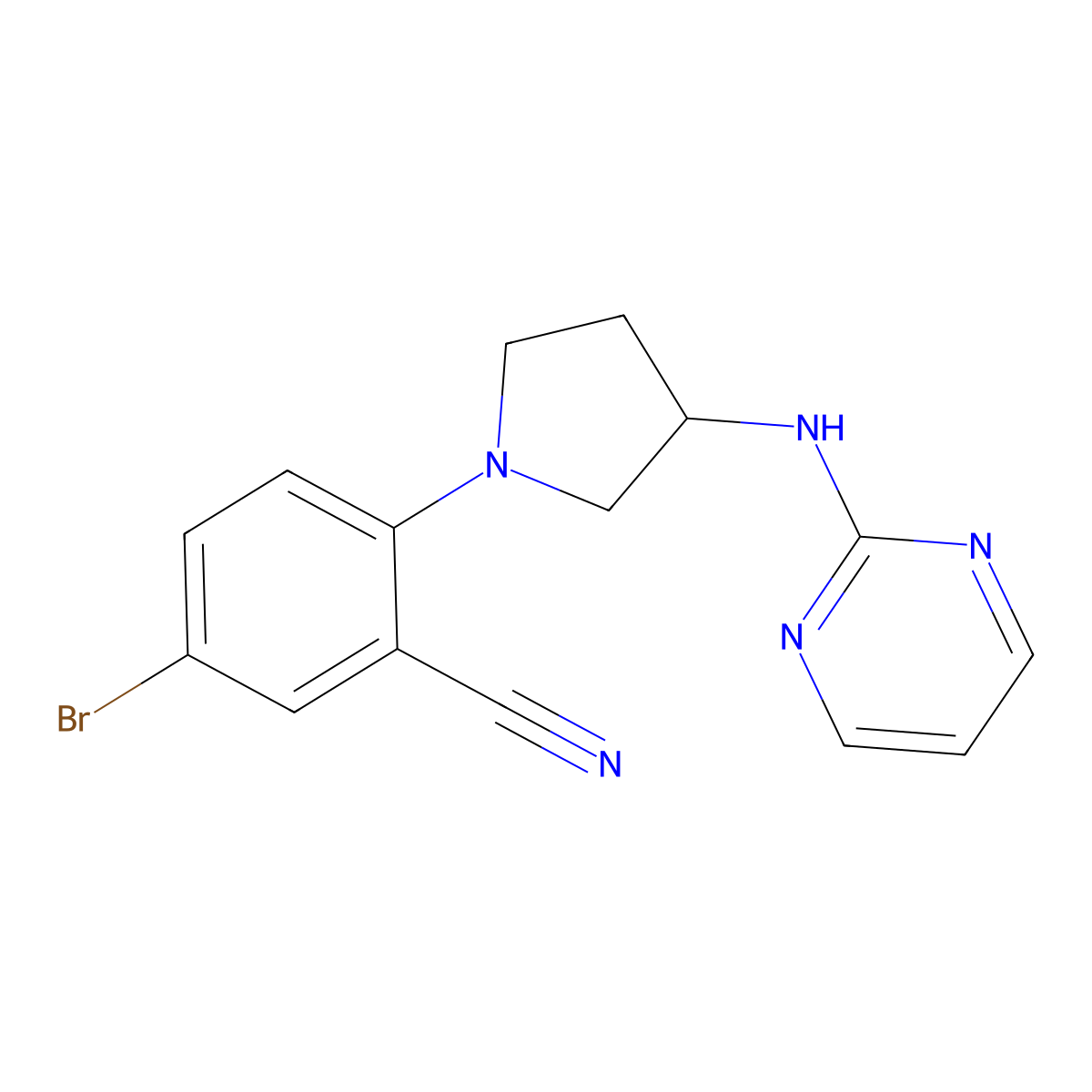 5-Bromo-2-{3-[(pyrimidin-2-yl)amino]pyrrolidin-1-yl}benzonitrile molecular structure, CAS 3054565-78-2