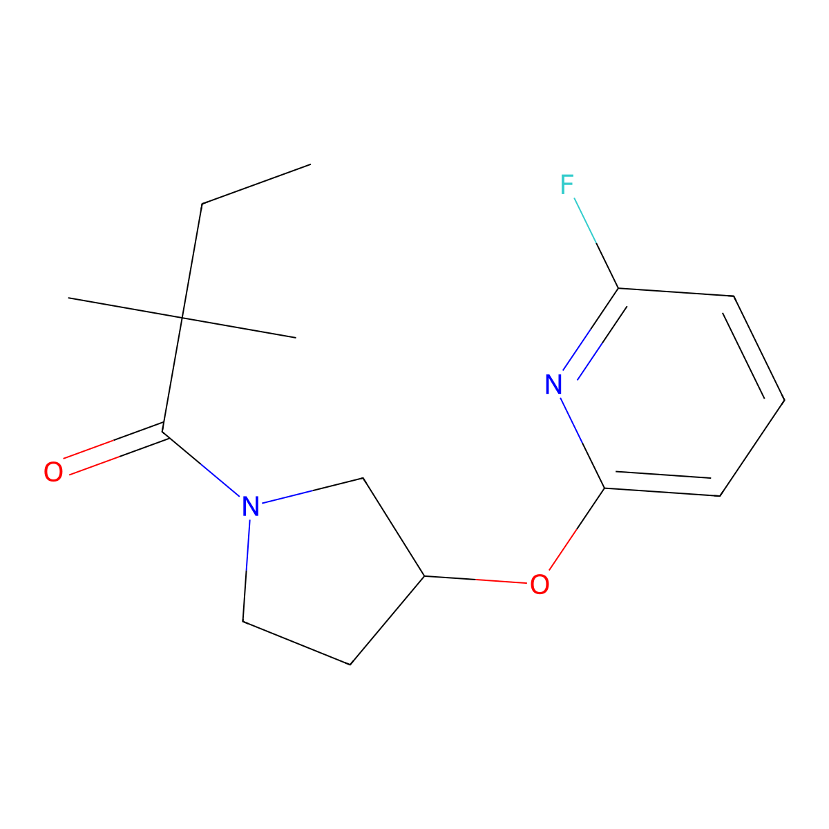 1-{3-[(6-Fluoropyridin-2-yl)oxy]pyrrolidin-1-yl}-2,2-dimethylbutan-1-one molecular structure, CAS 3054565-81-7