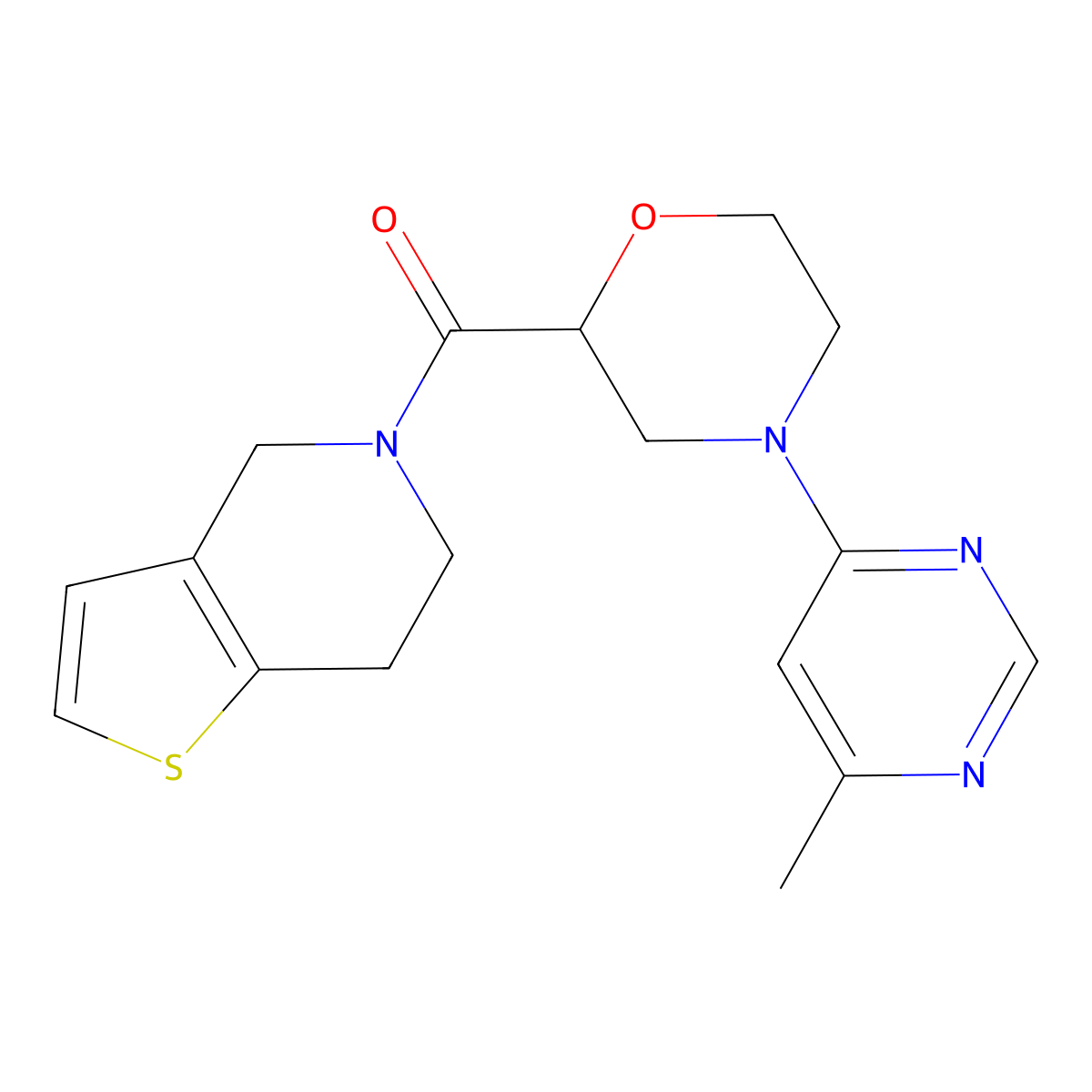 4-(6-methylpyrimidin-4-yl)-2-{4H,5H,6H,7H-thieno[3,2-c]pyridine-5-carbonyl}morpholine molecular structure, CAS 3054565-87-3