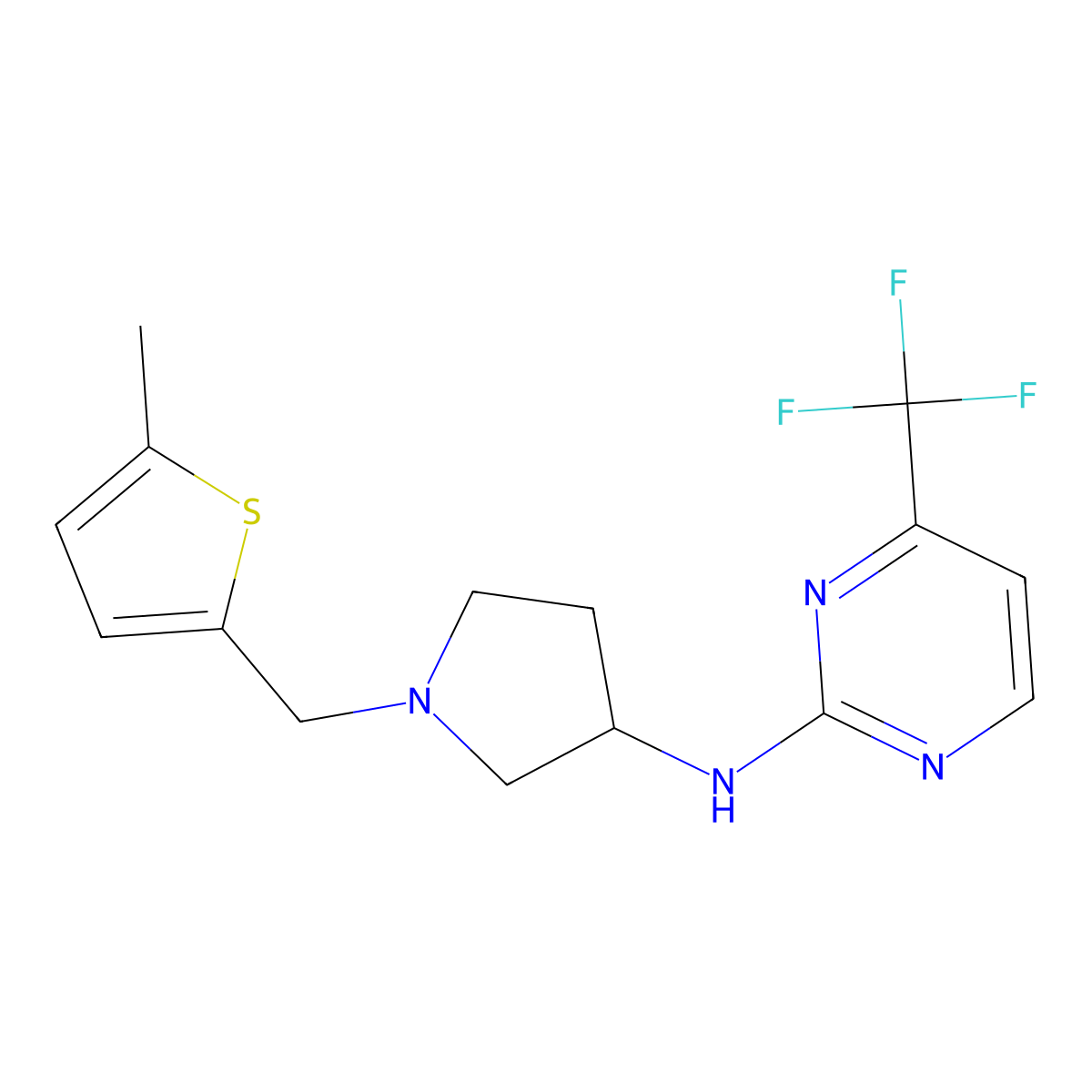 N-{1-[(5-methylthiophen-2-yl)methyl]pyrrolidin-3-yl}-4-(trifluoromethyl)pyrimidin-2-amine molecular structure, CAS 3054565-89-5