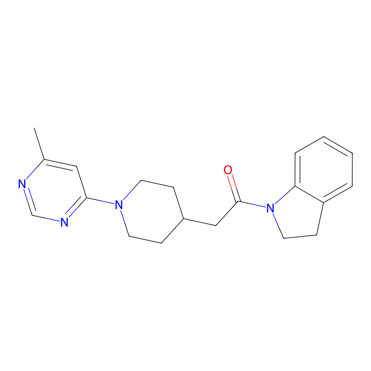 1-(2,3-dihydro-1H-indol-1-yl)-2-[1-(6-methylpyrimidin-4-yl)piperidin-4-yl]ethan-1-one molecular structure, CAS 3054565-90-8