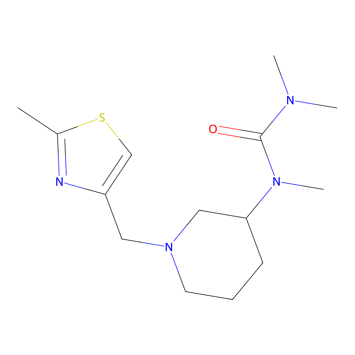 1,3,3-Trimethyl-1-{1-[(2-methyl-1,3-thiazol-4-yl)methyl]piperidin-3-yl}urea molecular structure, CAS 3054566-01-4