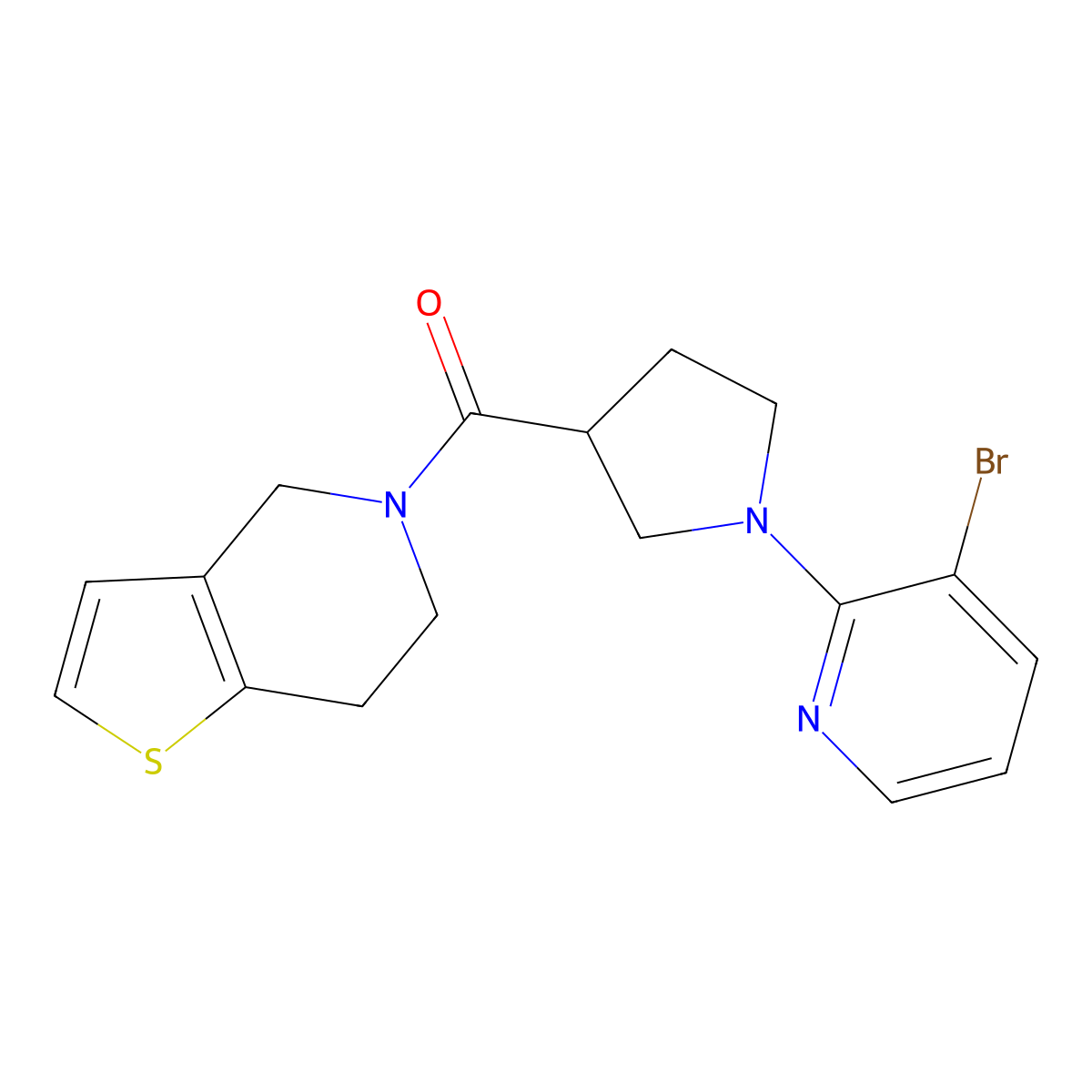 3-bromo-2-(3-{4H,5H,6H,7H-thieno[3,2-c]pyridine-5-carbonyl}pyrrolidin-1-yl)pyridine molecular structure, CAS 3054566-08-1