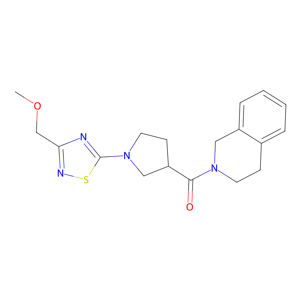 2-{1-[3-(Methoxymethyl)-1,2,4-thiadiazol-5-yl]pyrrolidine-3-carbonyl}-1,2,3,4-tetrahydroisoquinoline molecular structure, CAS 3054566-16-1