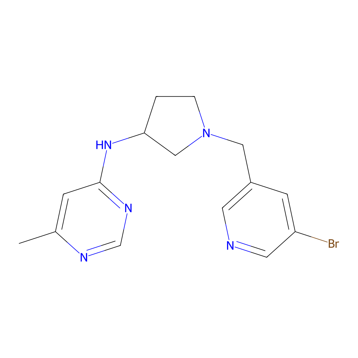 N-{1-[(5-bromopyridin-3-yl)methyl]pyrrolidin-3-yl}-6-methylpyrimidin-4-amine molecular structure, CAS 3054566-19-4