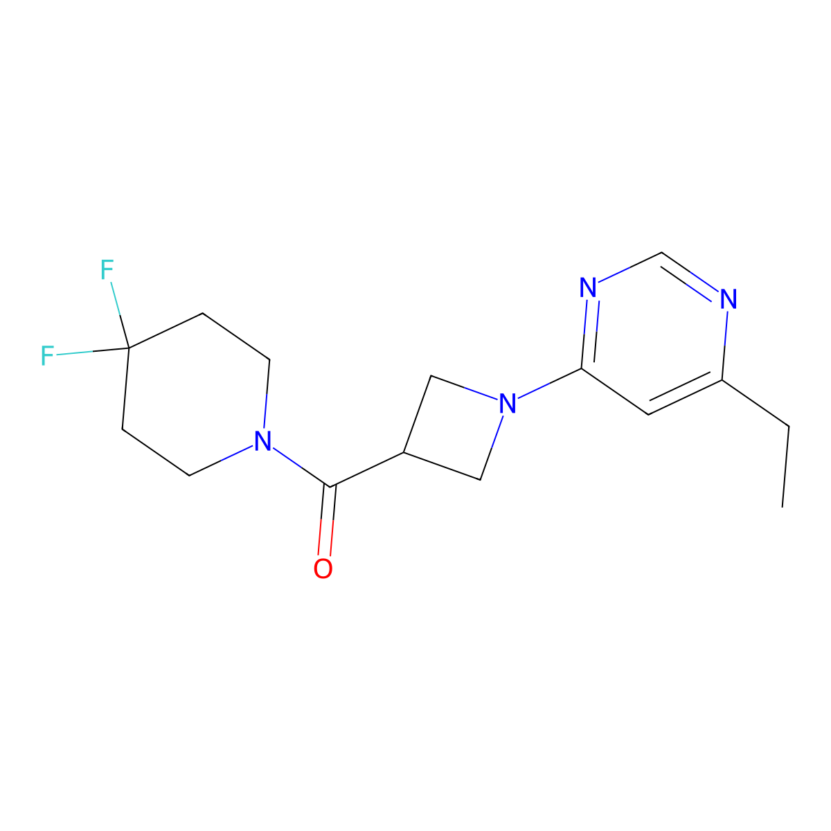 4-[3-(4,4-Difluoropiperidine-1-carbonyl)azetidin-1-yl]-6-ethylpyrimidine molecular structure, CAS 3054566-22-9