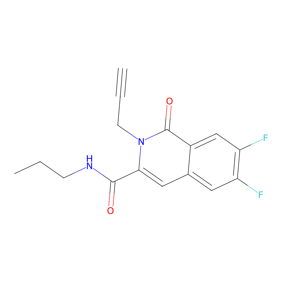 6,7-difluoro-1-oxo-2-(prop-2-yn-1-yl)-N-propyl-1,2-dihydroisoquinoline-3-carboxamide molecular structure, CAS 3054566-23-0