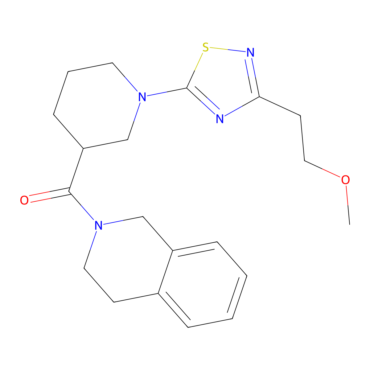 2-{1-[3-(2-Methoxyethyl)-1,2,4-thiadiazol-5-yl]piperidine-3-carbonyl}-1,2,3,4-tetrahydroisoquinoline molecular structure, CAS 3054566-24-1