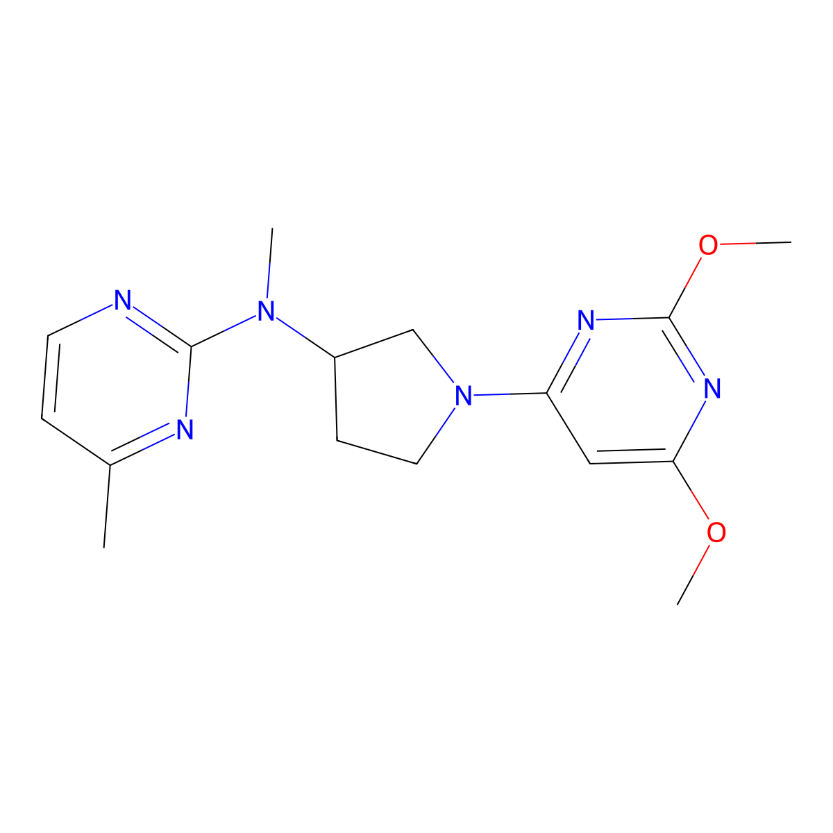 N-[1-(2,6-dimethoxypyrimidin-4-yl)pyrrolidin-3-yl]-N,4-dimethylpyrimidin-2-amine molecular structure, CAS 3054566-26-3