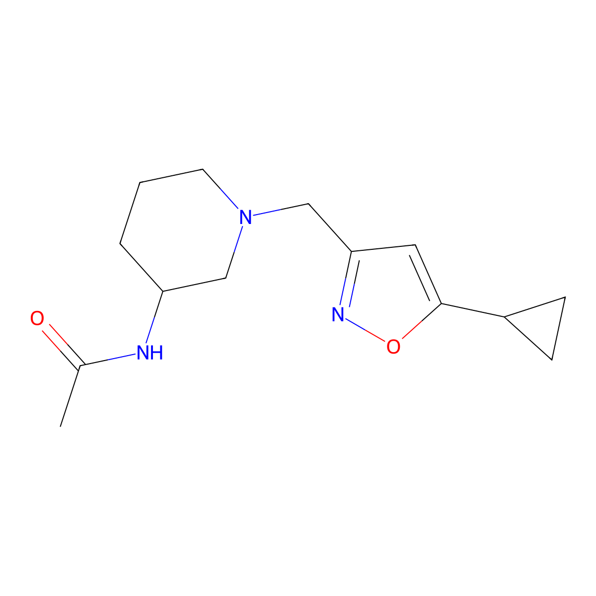 N-{1-[(5-cyclopropyl-1,2-oxazol-3-yl)methyl]piperidin-3-yl}acetamide molecular structure, CAS 3054566-29-6