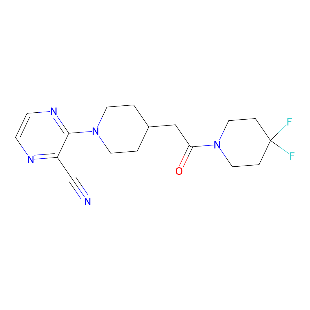 3-{4-[2-(4,4-Difluoropiperidin-1-yl)-2-oxoethyl]piperidin-1-yl}pyrazine-2-carbonitrile molecular structure, CAS 3054566-31-0