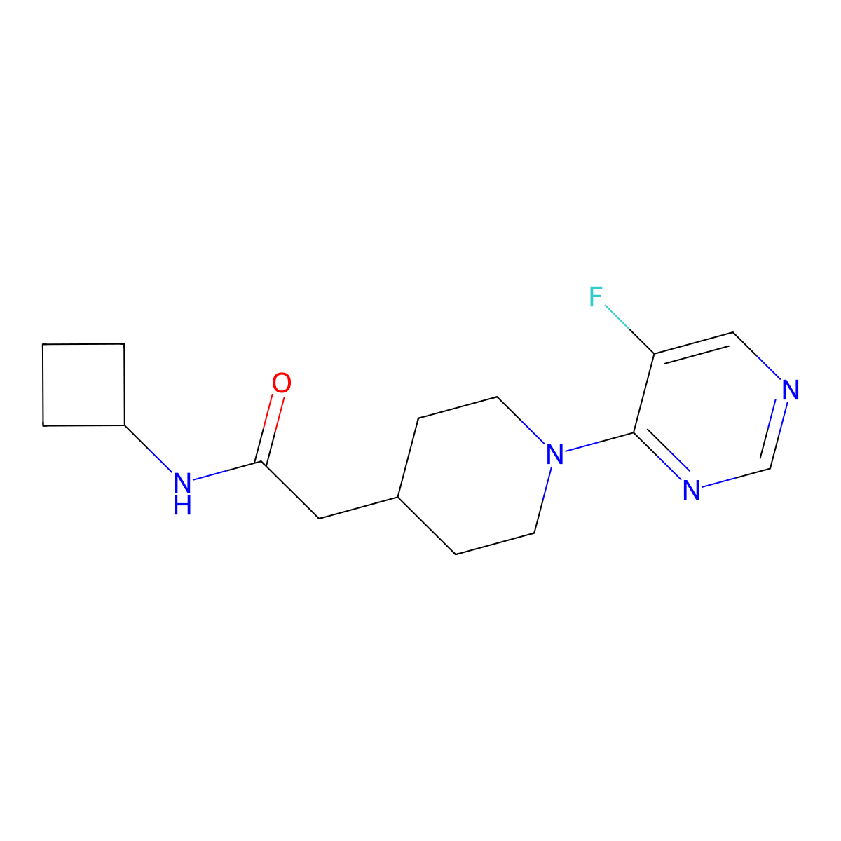 N-cyclobutyl-2-[1-(5-fluoropyrimidin-4-yl)piperidin-4-yl]acetamide molecular structure, CAS 3054566-36-5