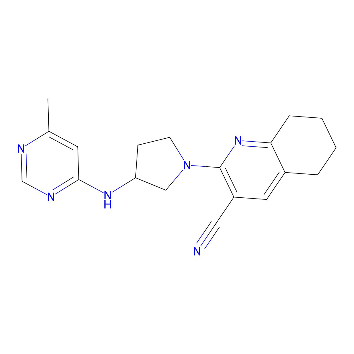 2-{3-[(6-Methylpyrimidin-4-yl)amino]pyrrolidin-1-yl}-5,6,7,8-tetrahydroquinoline-3-carbonitrile molecular structure, CAS 3054566-38-7