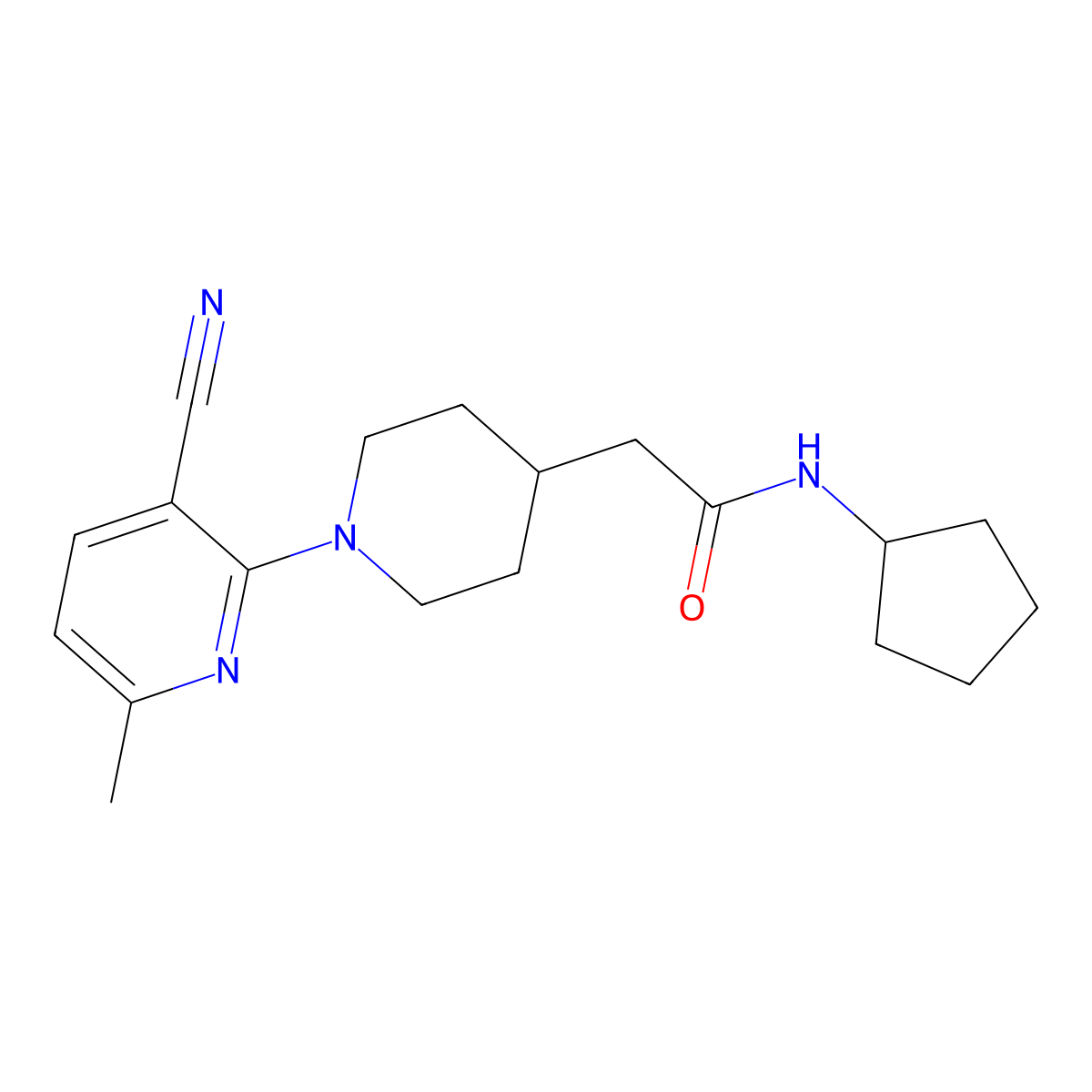 2-[1-(3-cyano-6-methylpyridin-2-yl)piperidin-4-yl]-N-cyclopentylacetamide molecular structure, CAS 3054566-43-4