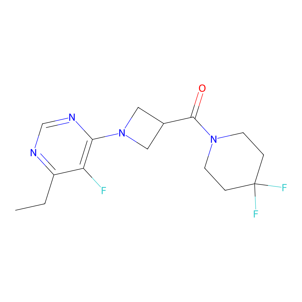 4-[3-(4,4-Difluoropiperidine-1-carbonyl)azetidin-1-yl]-6-ethyl-5-fluoropyrimidine molecular structure, CAS 3054566-49-0