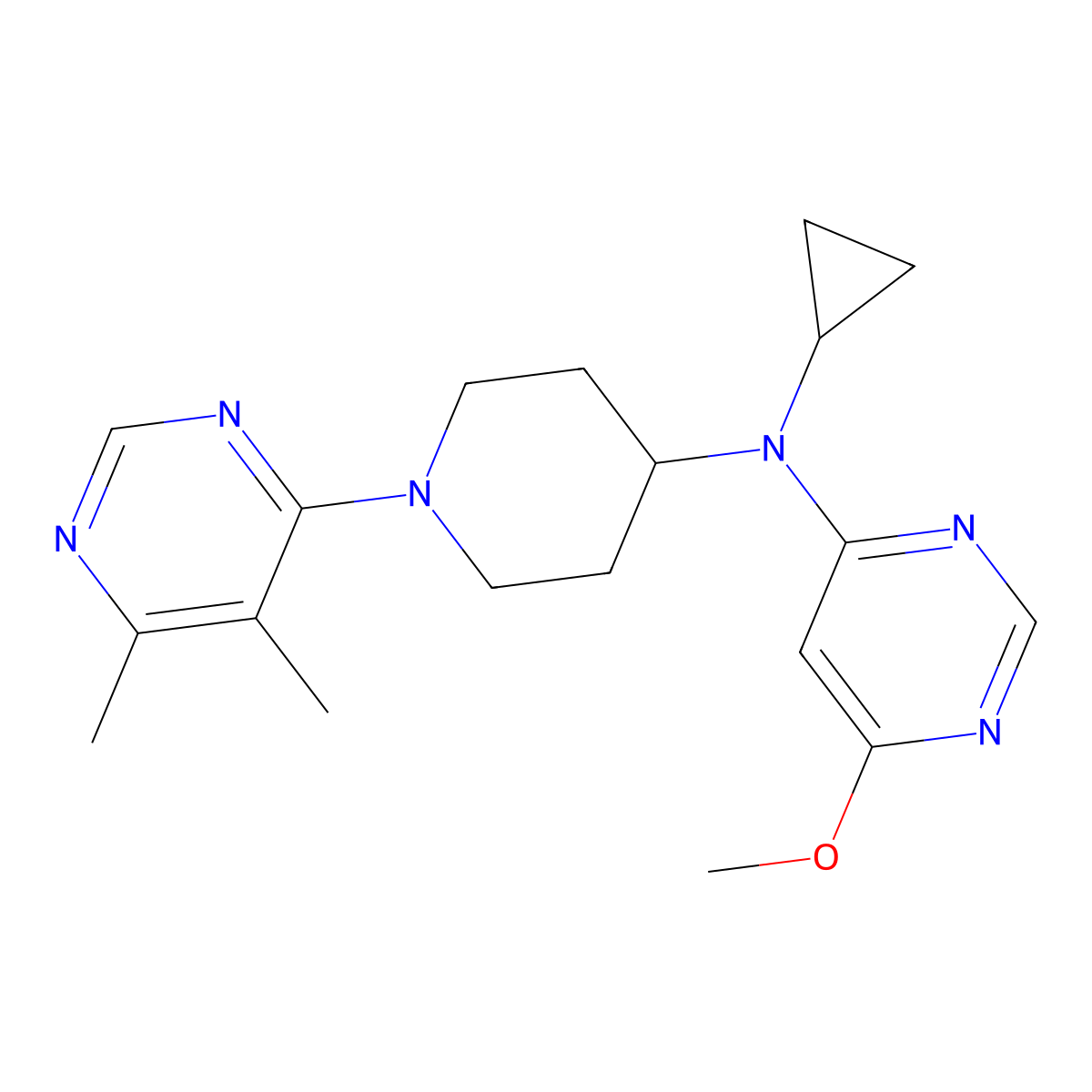 N-cyclopropyl-N-[1-(5,6-dimethylpyrimidin-4-yl)piperidin-4-yl]-6-methoxypyrimidin-4-amine molecular structure, CAS 3054566-51-4