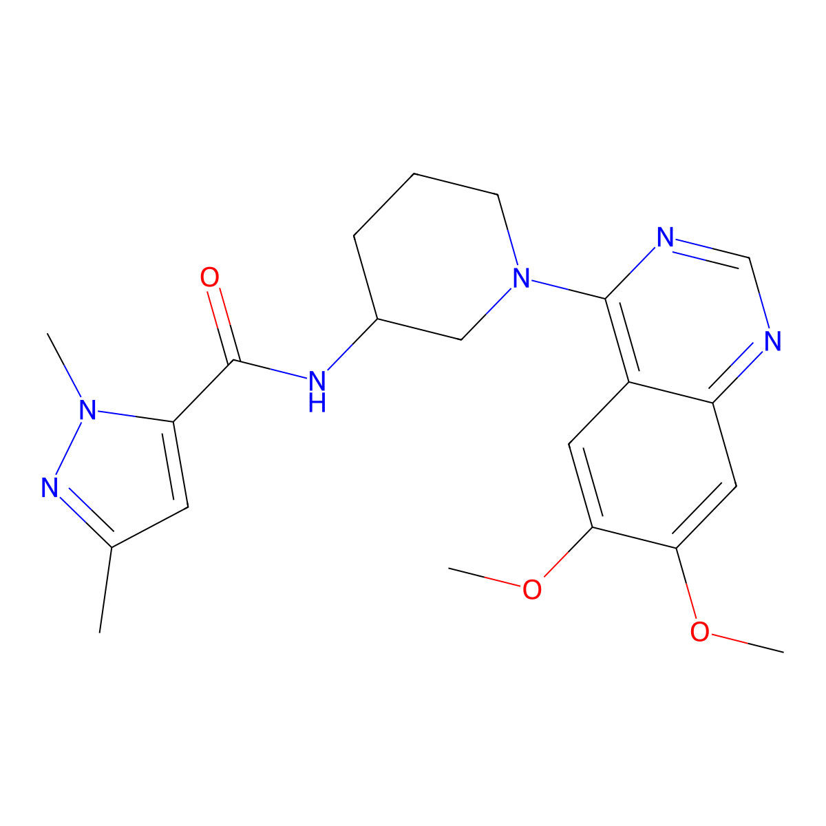 N-[1-(6,7-dimethoxyquinazolin-4-yl)piperidin-3-yl]-1,3-dimethyl-1H-pyrazole-5-carboxamide molecular structure, CAS 3054566-53-6