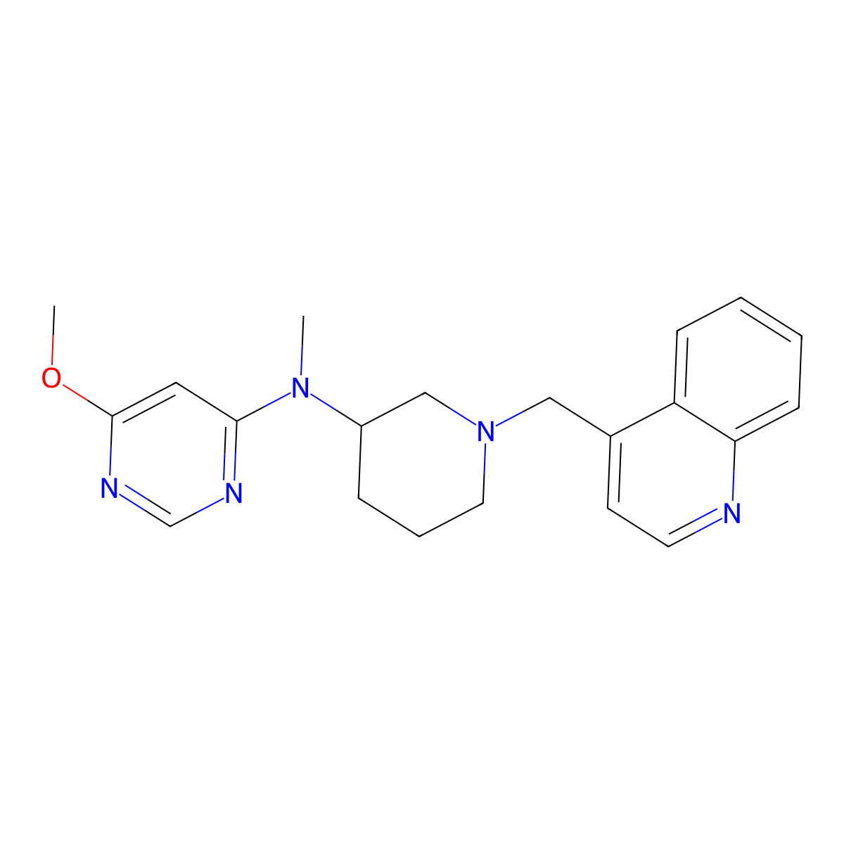 6-methoxy-N-methyl-N-{1-[(quinolin-4-yl)methyl]piperidin-3-yl}pyrimidin-4-amine molecular structure, CAS 3054566-54-7