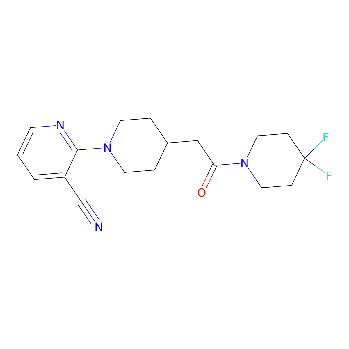 2-{4-[2-(4,4-Difluoropiperidin-1-yl)-2-oxoethyl]piperidin-1-yl}pyridine-3-carbonitrile molecular structure, CAS 3054566-56-9