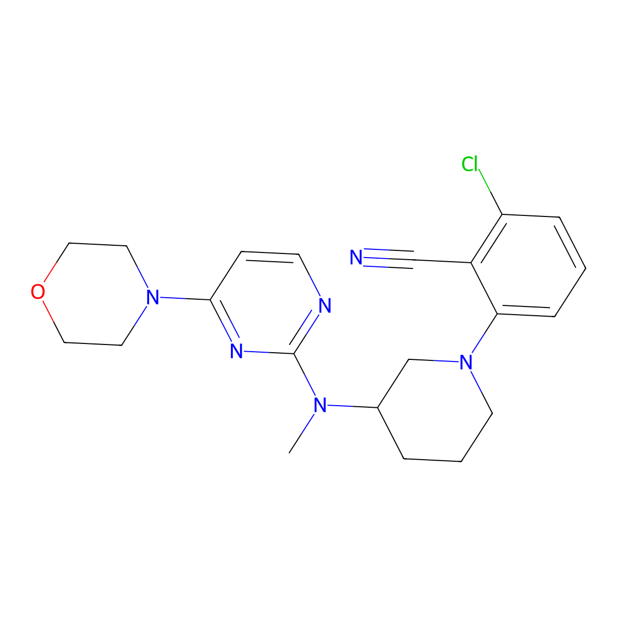 2-Chloro-6-(3-{methyl[4-(morpholin-4-yl)pyrimidin-2-yl]amino}piperidin-1-yl)benzonitrile molecular structure, CAS 3054566-63-8