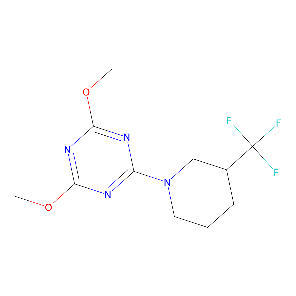 2,4-Dimethoxy-6-[3-(trifluoromethyl)piperidin-1-yl]-1,3,5-triazine molecular structure, CAS 3054566-64-9