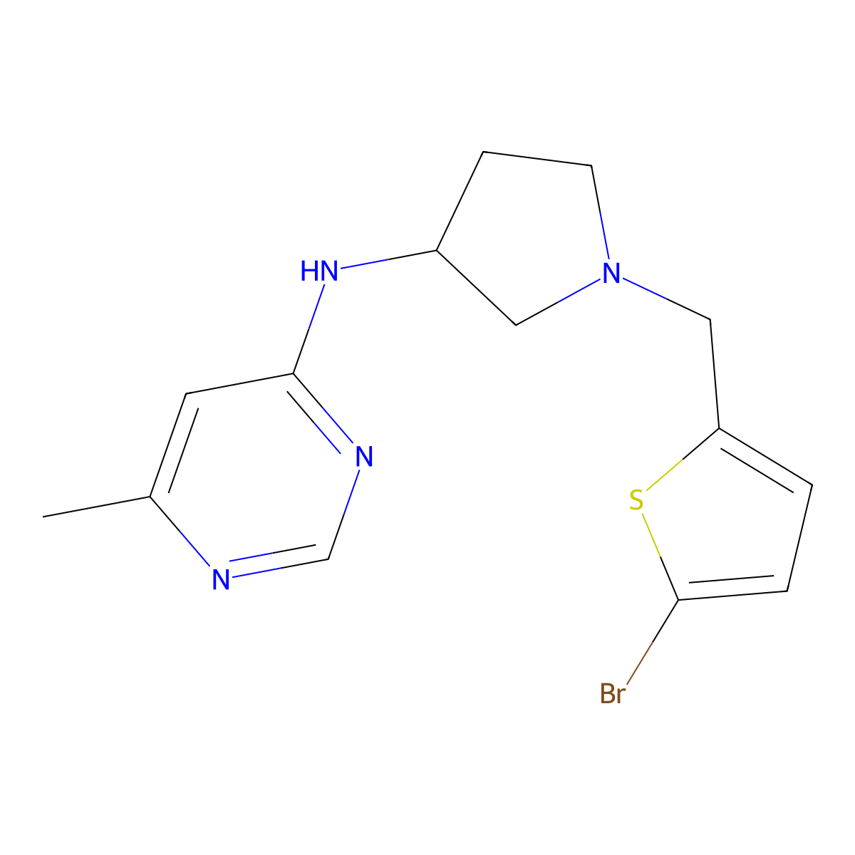 N-{1-[(5-bromothiophen-2-yl)methyl]pyrrolidin-3-yl}-6-methylpyrimidin-4-amine molecular structure, CAS 3054566-65-0