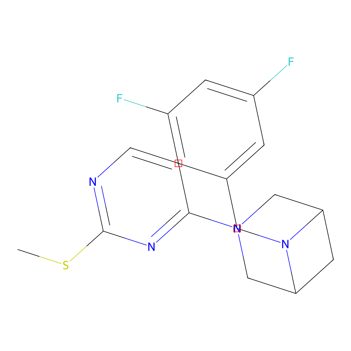 6-[(3,5-Difluorophenyl)methyl]-3-[2-(methylsulfanyl)pyrimidin-4-yl]-3,6-diazabicyclo[3.1.1]heptane molecular structure, CAS 3054566-67-2