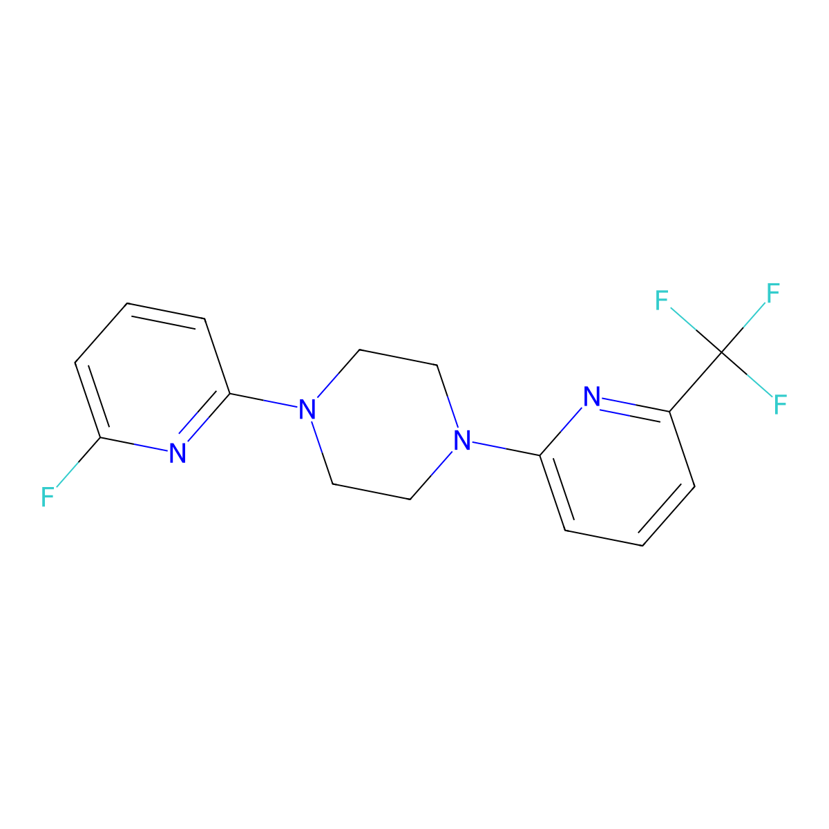1-(6-Fluoropyridin-2-yl)-4-[6-(trifluoromethyl)pyridin-2-yl]piperazine molecular structure, CAS 3054566-72-9