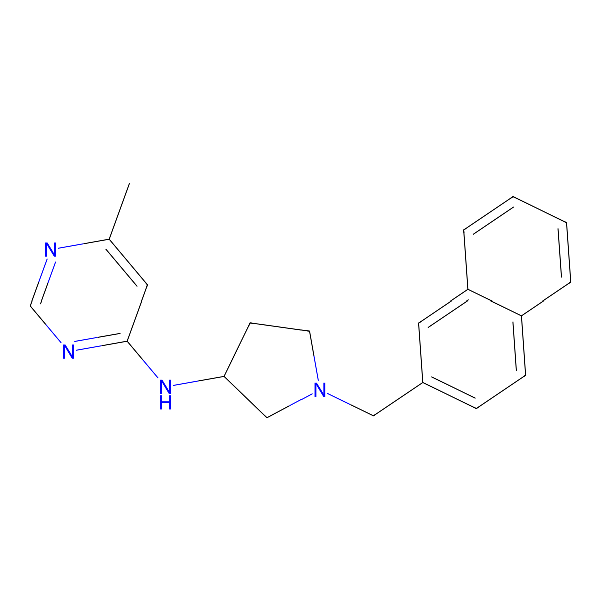 6-methyl-N-{1-[(naphthalen-2-yl)methyl]pyrrolidin-3-yl}pyrimidin-4-amine molecular structure, CAS 3054566-74-1