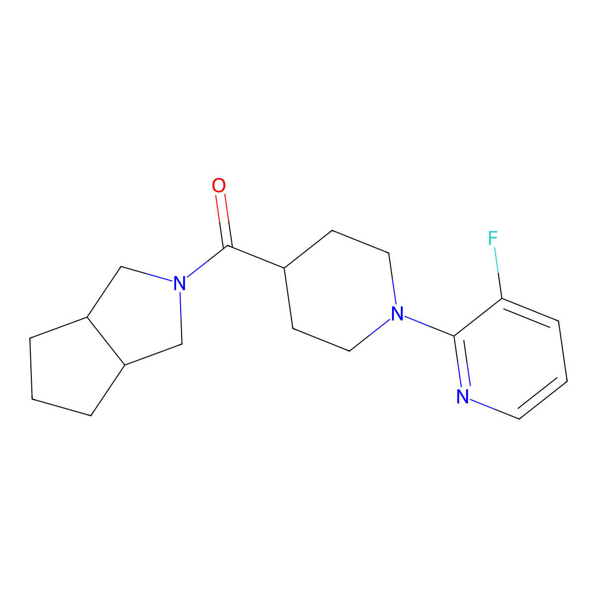 3-Fluoro-2-(4-{octahydrocyclopenta[c]pyrrole-2-carbonyl}piperidin-1-yl)pyridine molecular structure, CAS 3054566-75-2