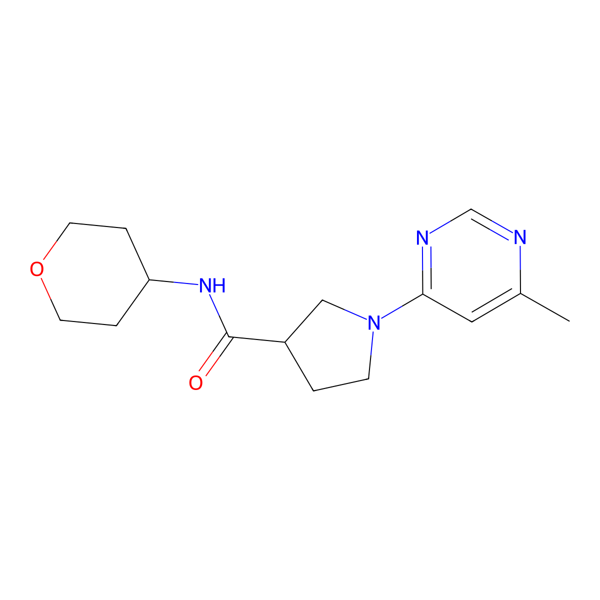 1-(6-methylpyrimidin-4-yl)-N-(oxan-4-yl)pyrrolidine-3-carboxamide molecular structure, CAS 3054566-79-6