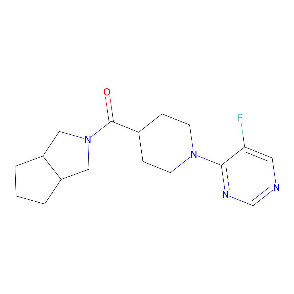 5-Fluoro-4-(4-{octahydrocyclopenta[c]pyrrole-2-carbonyl}piperidin-1-yl)pyrimidine molecular structure, CAS 3054566-82-1