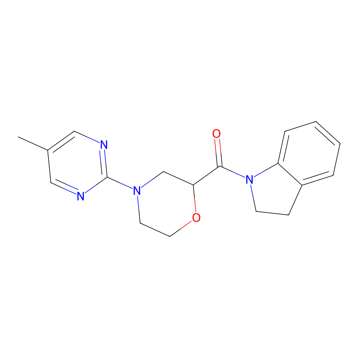 1-[4-(5-methylpyrimidin-2-yl)morpholine-2-carbonyl]-2,3-dihydro-1H-indole molecular structure, CAS 3054566-86-5