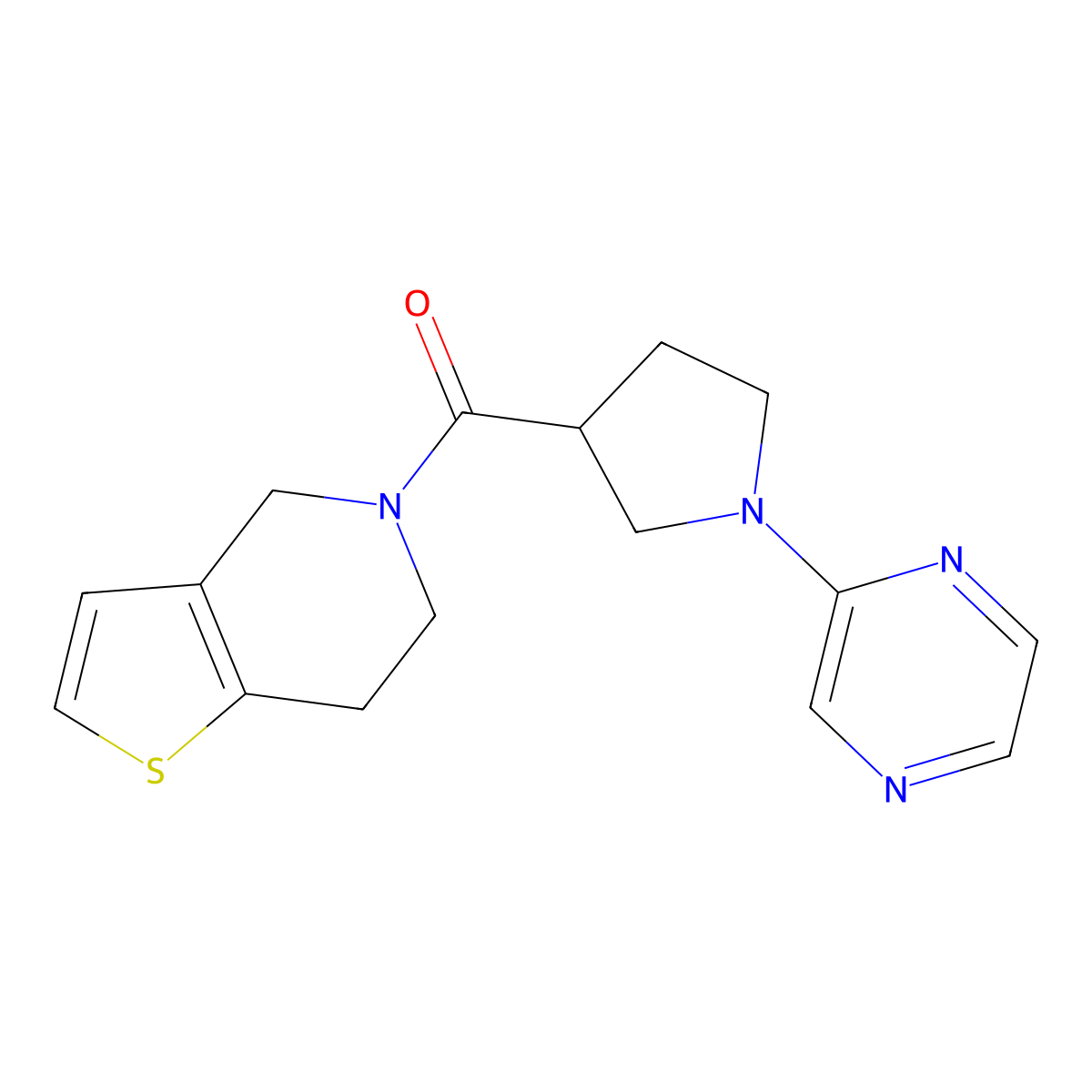 2-(3-{4H,5H,6H,7H-thieno[3,2-c]pyridine-5-carbonyl}pyrrolidin-1-yl)pyrazine molecular structure, CAS 3054566-96-7