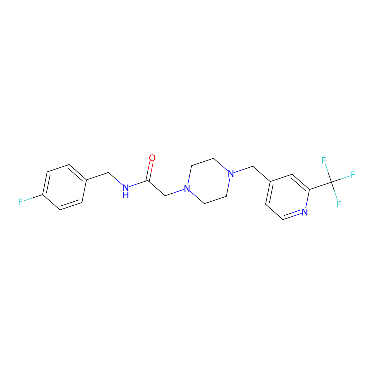 N-[(4-fluorophenyl)methyl]-2-(4-{[2-(trifluoromethyl)pyridin-4-yl]methyl}piperazin-1-yl)acetamide molecular structure, CAS 3054566-97-8