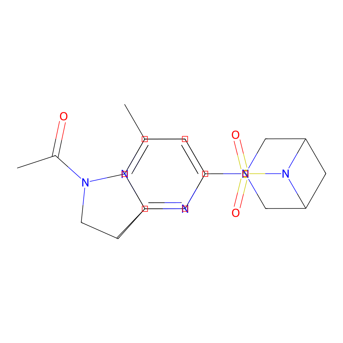 1-(5-{[3-(2,6-dimethylpyrimidin-4-yl)-3,6-diazabicyclo[3.1.1]heptan-6-yl]sulfonyl}-2,3-dihydro-1H-indol-1-yl)ethan-1-one molecular structure, CAS 3054566-98-9