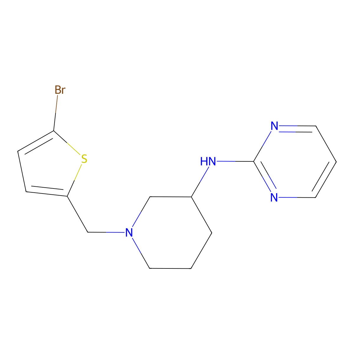 N-{1-[(5-bromothiophen-2-yl)methyl]piperidin-3-yl}pyrimidin-2-amine molecular structure, CAS 3054567-01-7