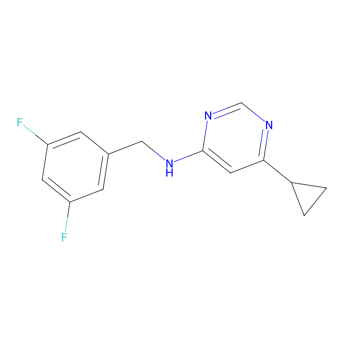 6-cyclopropyl-N-[(3,5-difluorophenyl)methyl]pyrimidin-4-amine molecular structure, CAS 3054567-03-9