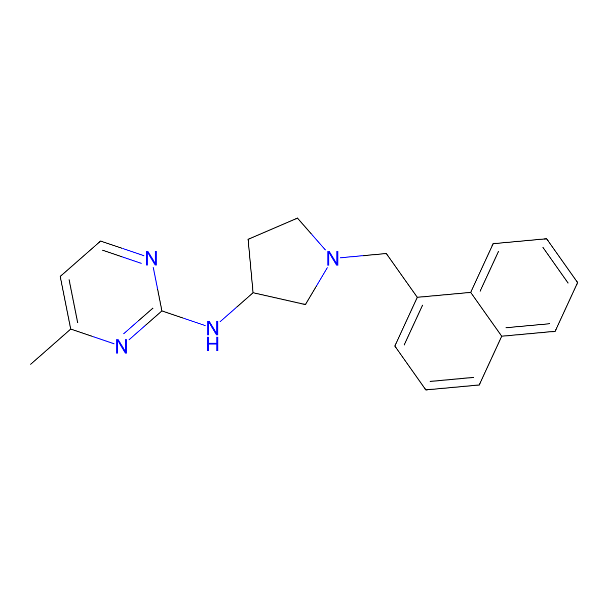 4-methyl-N-{1-[(naphthalen-1-yl)methyl]pyrrolidin-3-yl}pyrimidin-2-amine molecular structure, CAS 3054567-04-0