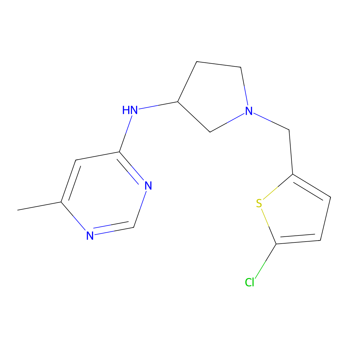 N-{1-[(5-chlorothiophen-2-yl)methyl]pyrrolidin-3-yl}-6-methylpyrimidin-4-amine molecular structure, CAS 3054567-10-8