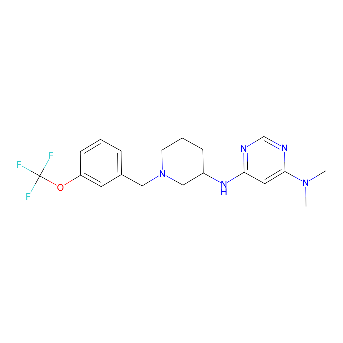 N4,N4-dimethyl-N6-(1-{[3-(trifluoromethoxy)phenyl]methyl}piperidin-3-yl)pyrimidine-4,6-diamine molecular structure, CAS 3054567-13-1
