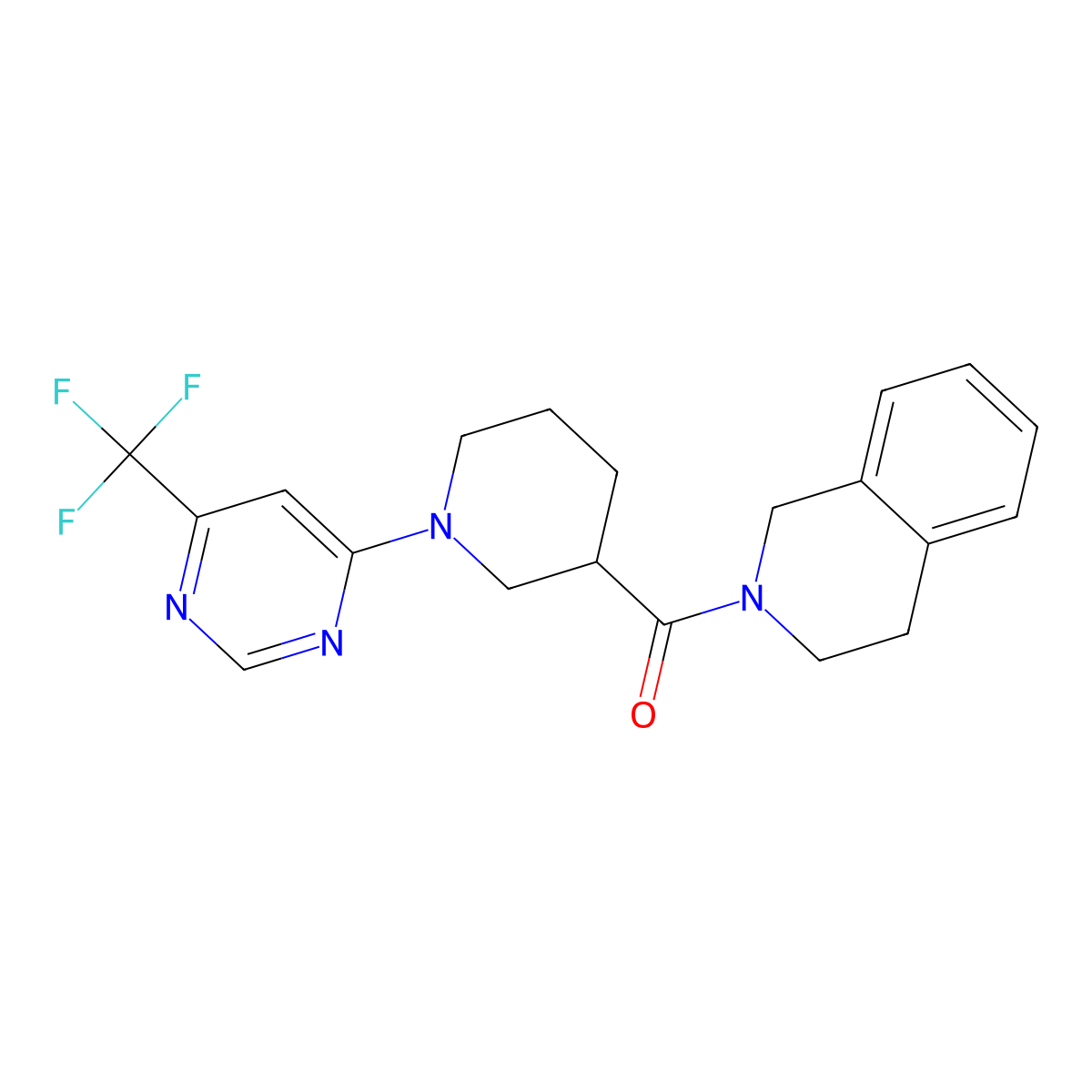 2-{1-[6-(Trifluoromethyl)pyrimidin-4-yl]piperidine-3-carbonyl}-1,2,3,4-tetrahydroisoquinoline molecular structure, CAS 3054567-16-4