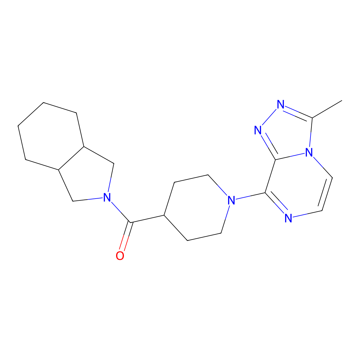 2-(1-{3-methyl-[1,2,4]triazolo[4,3-a]pyrazin-8-yl}piperidine-4-carbonyl)-octahydro-1H-isoindole molecular structure, CAS 3054567-17-5