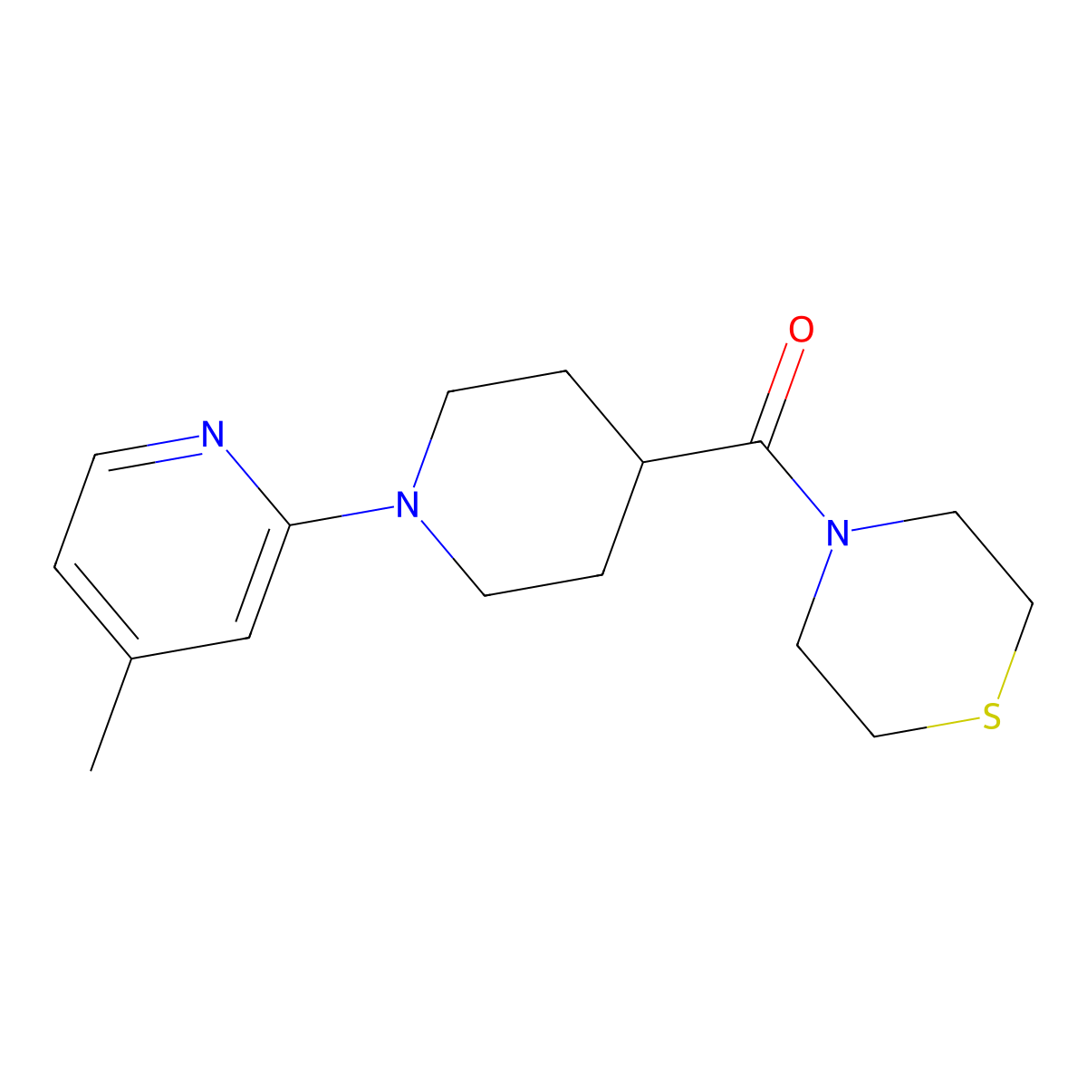 4-[1-(4-Methylpyridin-2-yl)piperidine-4-carbonyl]thiomorpholine molecular structure, CAS 3054567-21-1