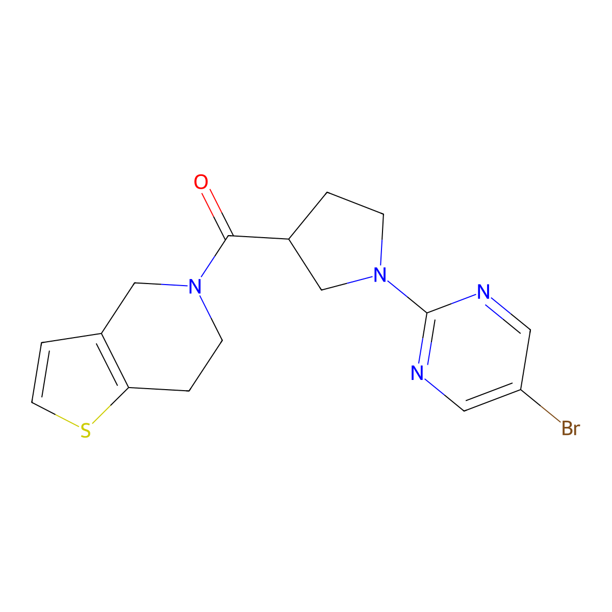 5-bromo-2-(3-{4H,5H,6H,7H-thieno[3,2-c]pyridine-5-carbonyl}pyrrolidin-1-yl)pyrimidine molecular structure, CAS 3054567-25-5