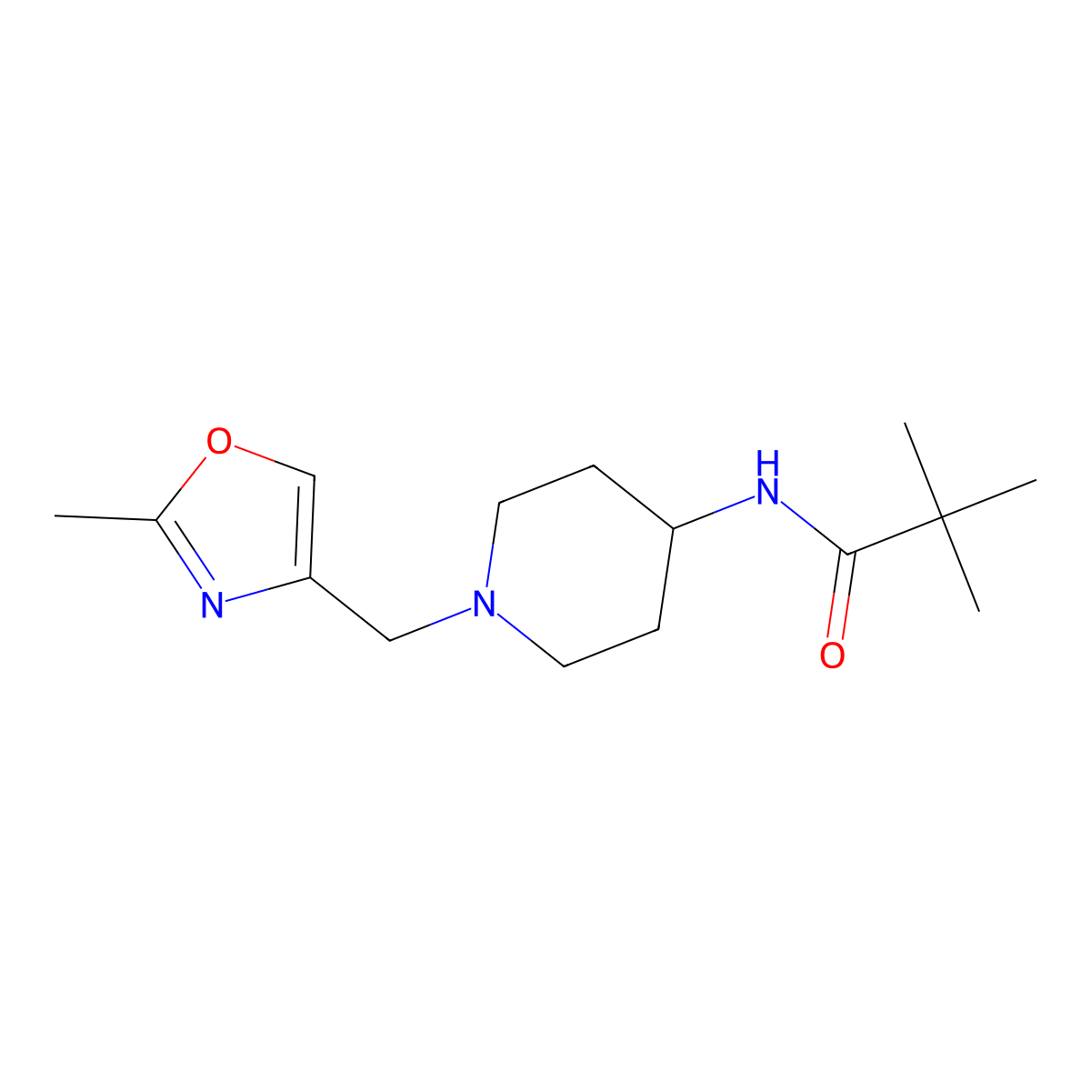 2,2-dimethyl-N-{1-[(2-methyl-1,3-oxazol-4-yl)methyl]piperidin-4-yl}propanamide molecular structure, CAS 3054567-29-9