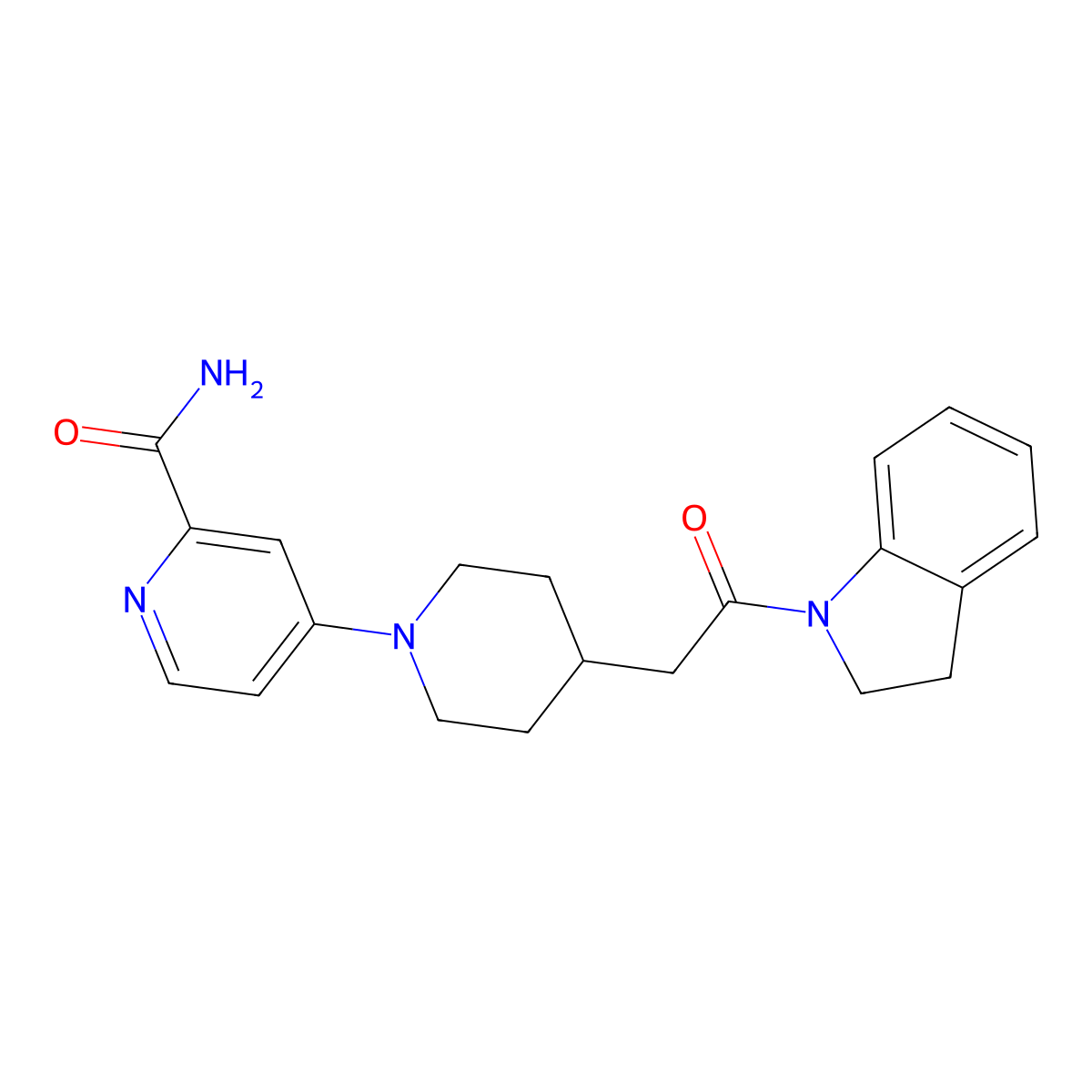 4-{4-[2-(2,3-dihydro-1H-indol-1-yl)-2-oxoethyl]piperidin-1-yl}pyridine-2-carboxamide molecular structure, CAS 3054567-31-3