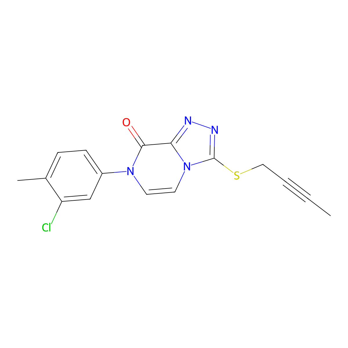 3-(but-2-yn-1-ylsulfanyl)-7-(3-chloro-4-methylphenyl)-7H,8H-[1,2,4]triazolo[4,3-a]pyrazin-8-one molecular structure, CAS 3054567-32-4