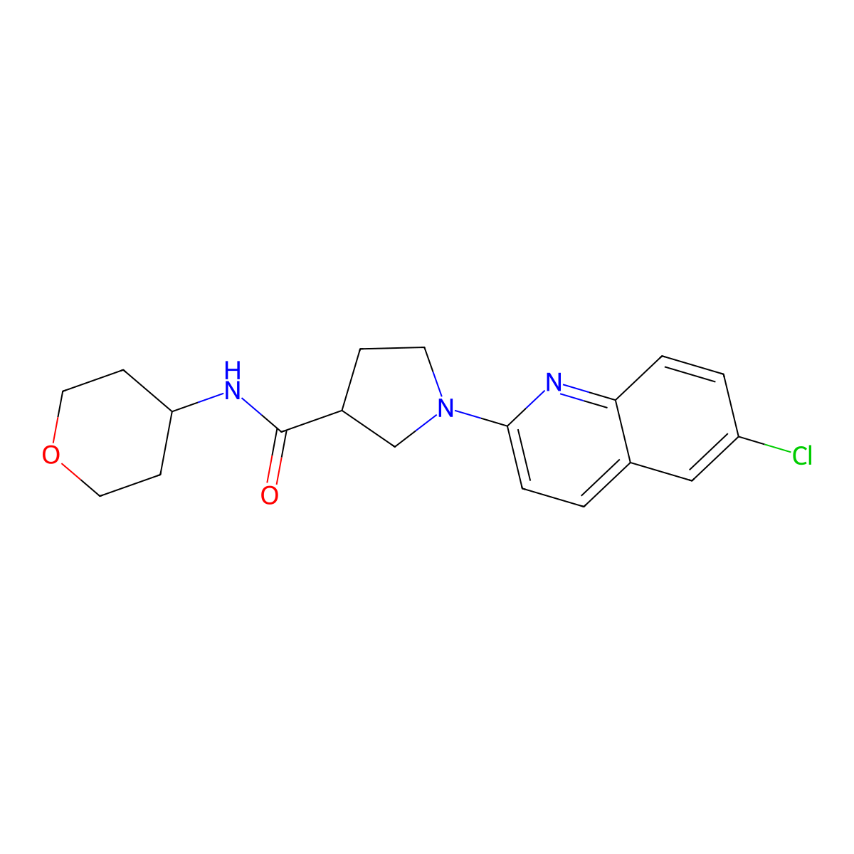 1-(6-chloroquinolin-2-yl)-N-(oxan-4-yl)pyrrolidine-3-carboxamide molecular structure, CAS 3054567-33-5